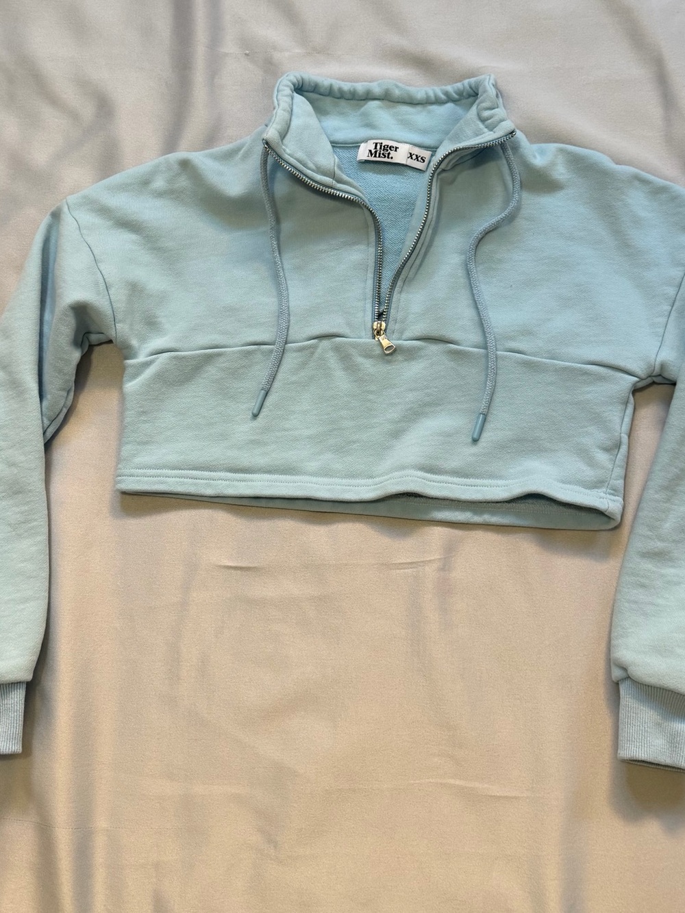 Tiger Mist Pastel Blue Cropped Quarter-Zip Hoodie